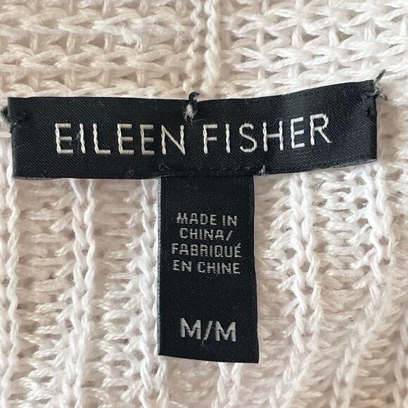 Eileen Fisher White 100% Organic Linen Rib Knit Drape Front Cardigan Sz MEDIUM - Picture 7 of 8